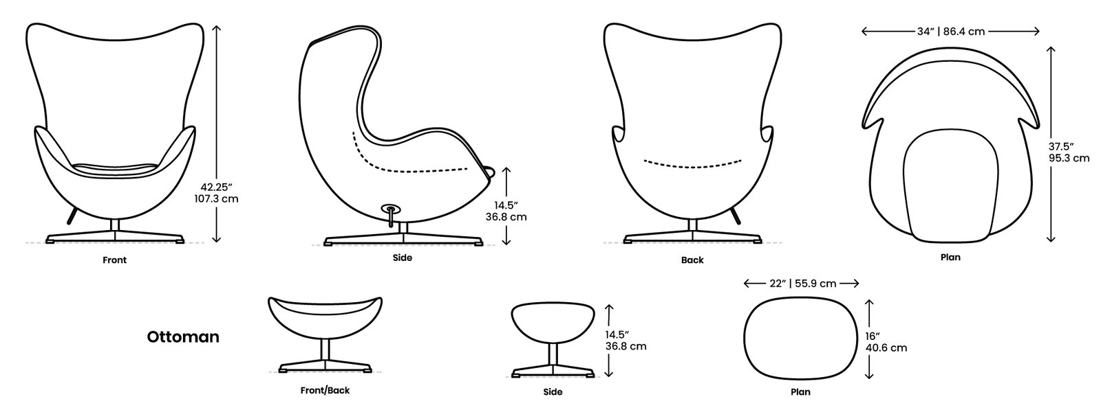 Dimensions Egg Chair with Ottoman Desktop