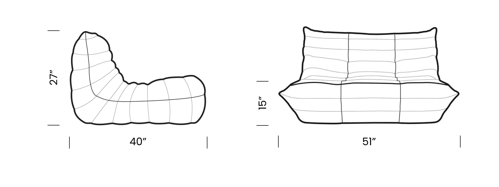 Togo Loveseat Two Seater Desktop Dimensions