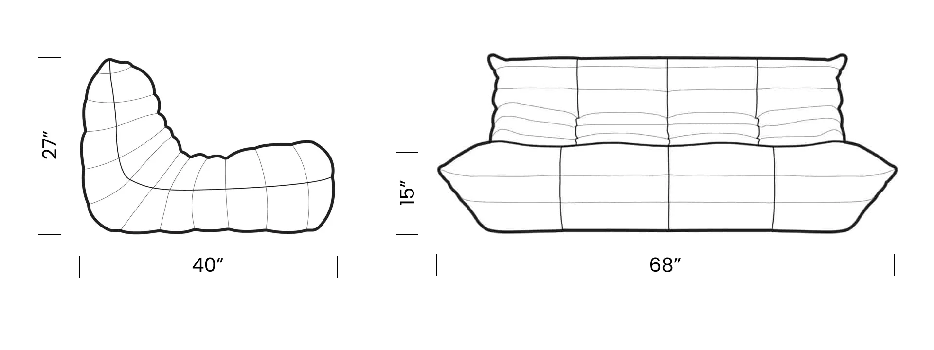 Togo Sofa Three Seater Desktop Dimensions - Togo Sofa Replica